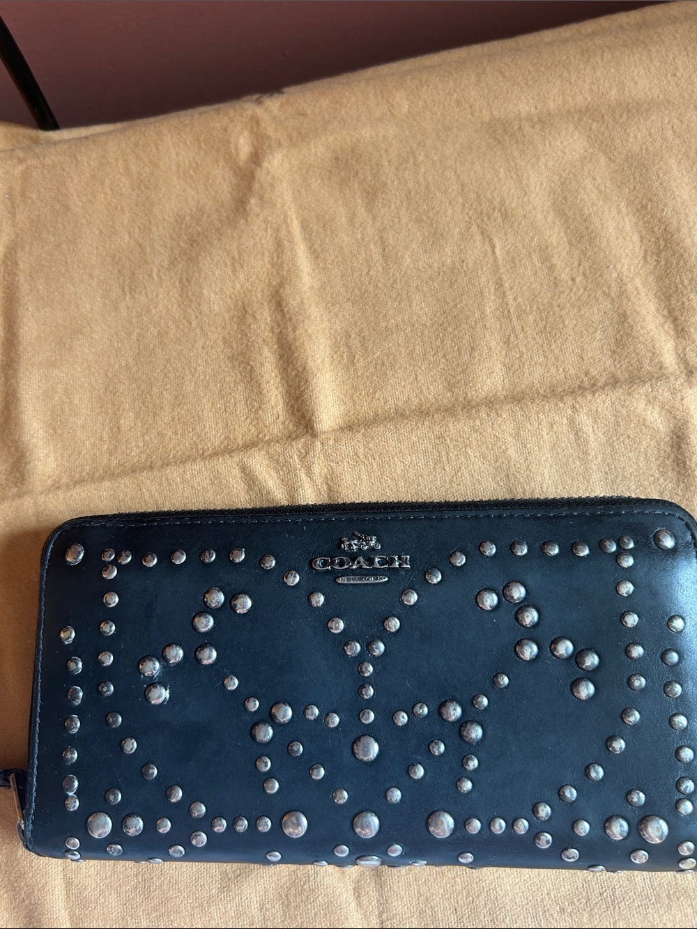 Coach Black Studded Zip Wallet with Silver-Tone Studs